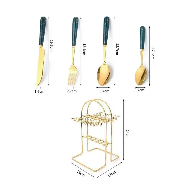 Fashion 24pcs Cutlery Set Stainless Steel Metal Gift Tableware Forks Spoons Kits Dinnerware Home School Kitchen - Eagle 