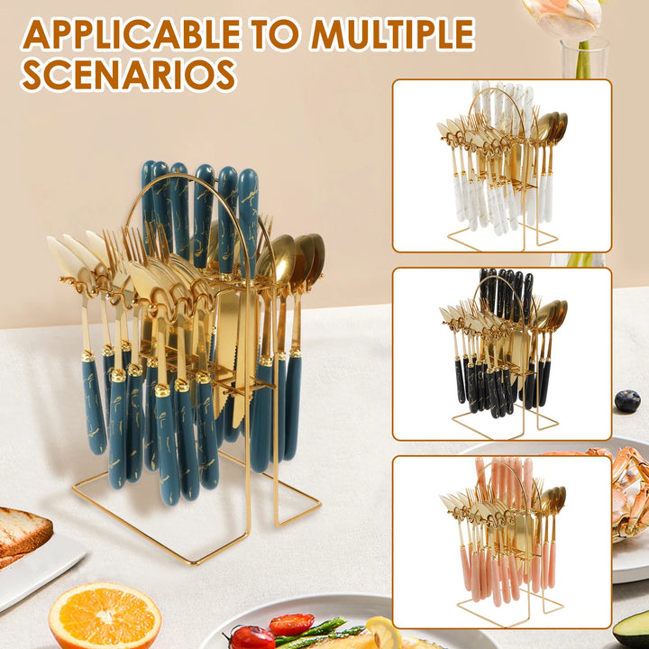 24Pcs Tableware Set with Holder Stainless Steel Cutlery Set Service for 6 Utensils Set Mirror Polished Forks Knives Spoon Set - Eagle 