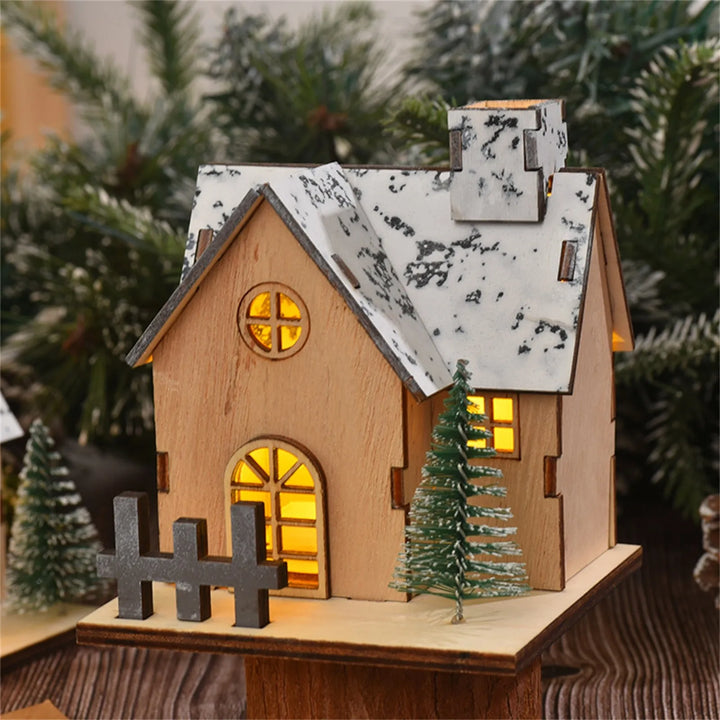 Wooden Christmas House with LED Lights – Festive Tabletop & Desktop Decoration - Eagle 