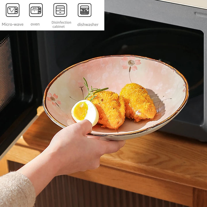 7.4" Ceramic Dinner Plate – Japanese Retro Deep Round Dinnerware - Eagle 