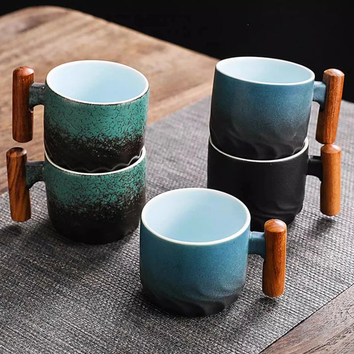 Creative Handmade Exquisite Coffee Cup Vintage Coffee Cup With Wooden Handle Mug Cups Mugs Drinkware Kitchen Dining Bar Home - Eagle 