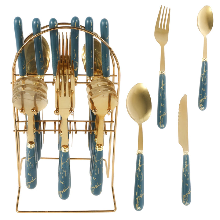 24Pcs Tableware Set with Holder Stainless Steel Cutlery Set Service for 6 Utensils Set Mirror Polished Forks Knives Spoon Set - Eagle 