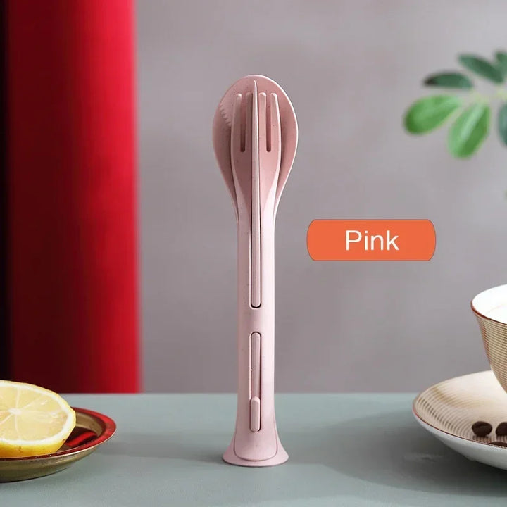 3PCS Portable Tableware Set Wheat Straw Dinnerware Detachable Cutlery Travel Tableware Picnic Dinnerware Set Camping Cutlery Set - Eagle 