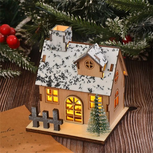 Wooden Christmas House with LED Lights – Festive Tabletop & Desktop Decoration - Eagle 