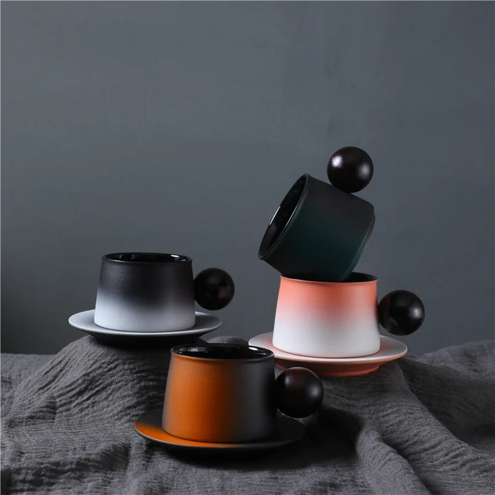 Practical Coffee Cup and Saucer Set Designed Handle to Insert Spoon Household Good Looking Light Luxury Ceramic Cup Souvenir Set - Eagle 