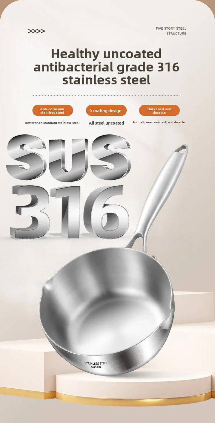 316 stainless steel flat-bottomed pan for household use, with thickened non-stick coating. Suitable for heating milk and cooking - Eagle 