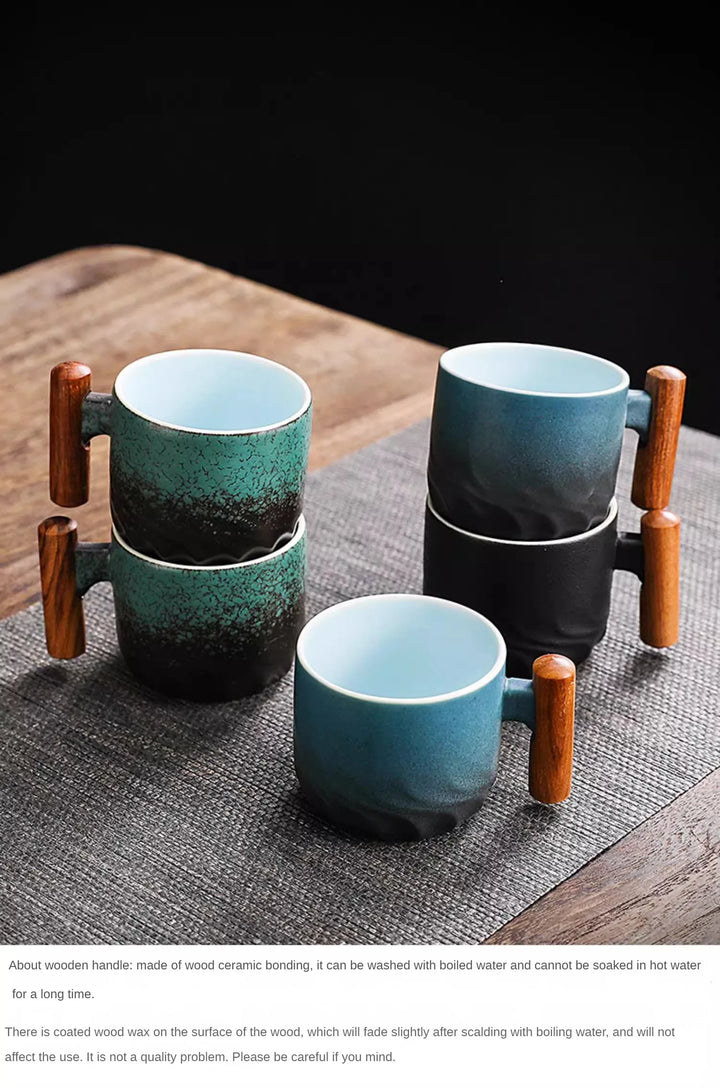 Creative Handmade Exquisite Coffee Cup Vintage Coffee Cup With Wooden Handle Mug Cups Mugs Drinkware Kitchen Dining Bar Home - Eagle 