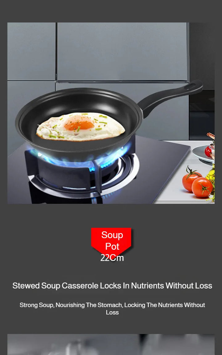 13 Piece Cookware Set Milk Pot Soup Pot Flat Bottomed Small Frying Pan with Lid And Shovel Kitchenware Set for Cooking pots Set - Eagle 