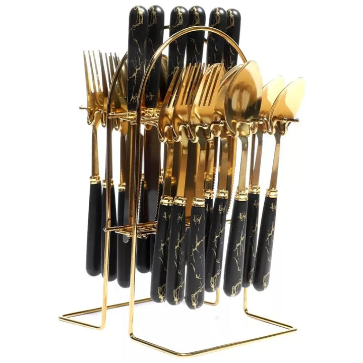 Fashion 24pcs Cutlery Set Stainless Steel Metal Gift Tableware Forks Spoons Kits Dinnerware Home School Kitchen - Eagle 