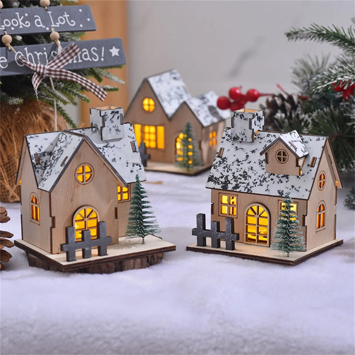 Wooden Christmas House with LED Lights – Festive Tabletop & Desktop Decoration - Eagle 