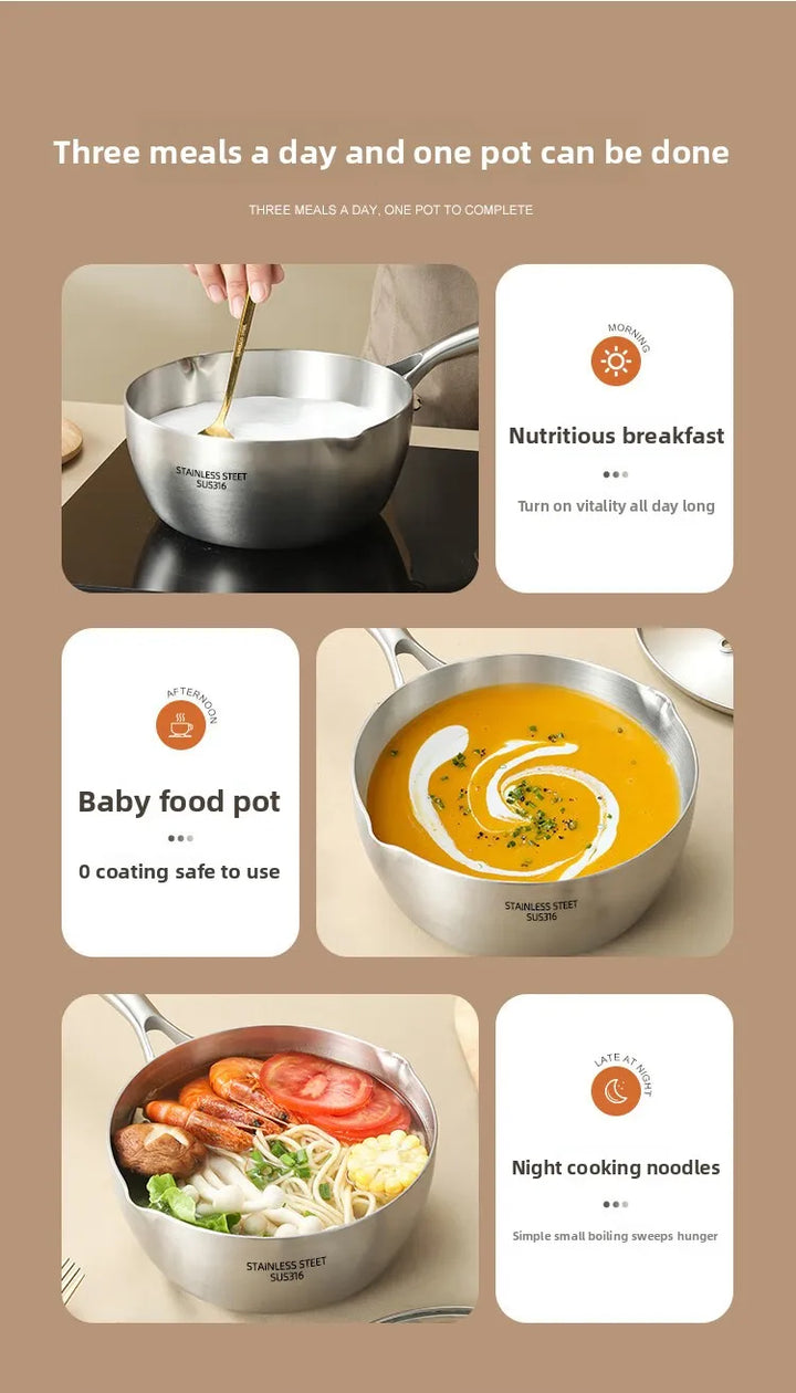 316 stainless steel flat-bottomed pan for household use, with thickened non-stick coating. Suitable for heating milk and cooking - Eagle 