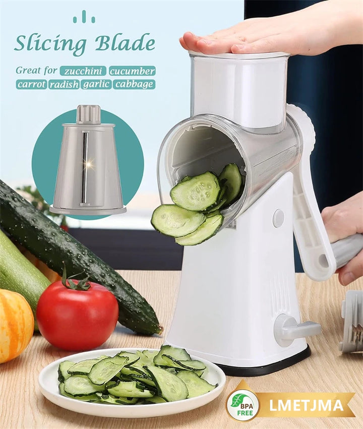 LMETJMA 5 in 1 Rotary Cheese Grater Shredder Kitchen Mandoline Vegetable Julienne Slicer Waffle Cutter Nut Chopper JT247 - Eagle 