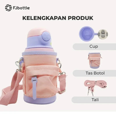 FJbottle 550ml Kids Straw Thermos Mug with Case Stainless Steel Cartoon Leak-Proof Vacuum Flask Children School Water Cup