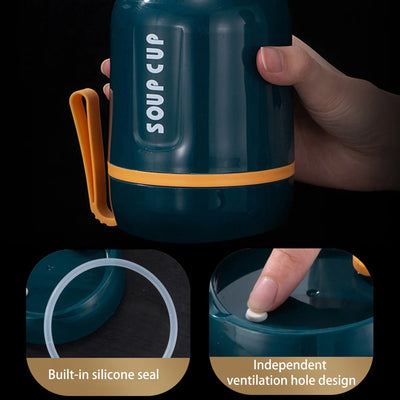 480ml Lunch Flask Stainless Steel Thermos Cup With Foldable Spoon Portable Food Flask Leak Proof Soup Flask For Kids Adult