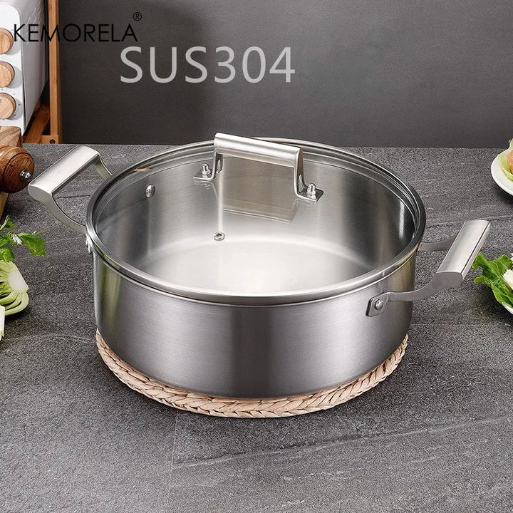 304 Stainless Steel Hot Pot German Five-layer Steel Hot Pot European Style Double Handle Soup Pot With Glass Cover Chinese Pot - Eagle 