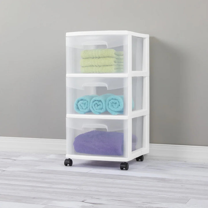 3 Drawer Plastic Storage Cart Rolling Organizer Multi-purpose Clear Bins Bedroom Kitchen Bathroom Craft Room Toy Organizer - Eagle 