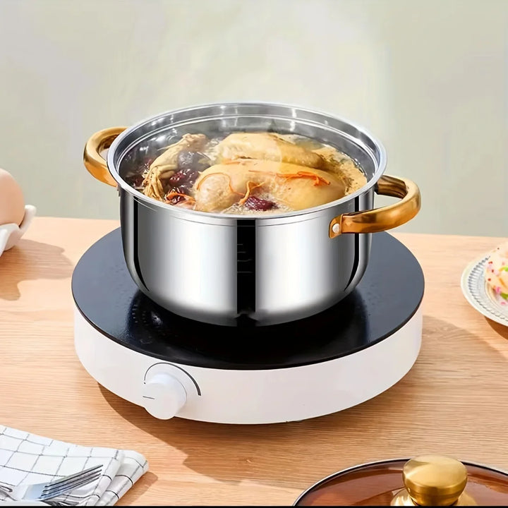 5-Piece Golden Stainless Steel Cookware Set - Durable, Multi-Purpose, Easy to Clean, Compatible with All Stoves, Non-Stick, - Eagle 