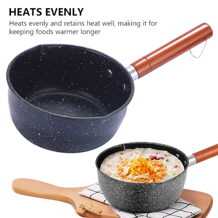 Non-Stick Sauce Pan Soup Pot with Pour Spout Milk Saucepan Wooden Handle Stick Proof Sauce Pan 14cm for Home Kitchen - Eagle 