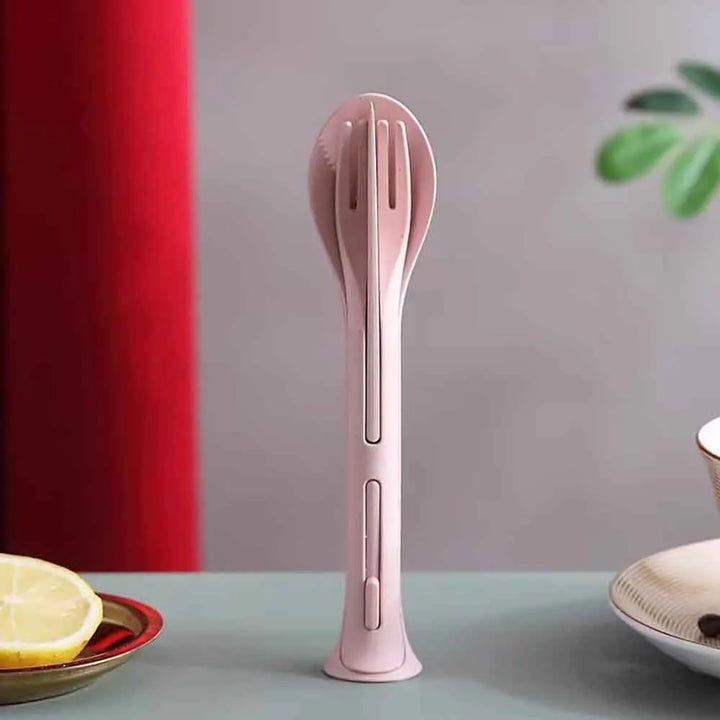 Camping 3PCS Portable Tableware Set Wheat Straw Dinnerware Detachable Cutlery Travel Tableware Picnic Dinnerware Set - Eagle 