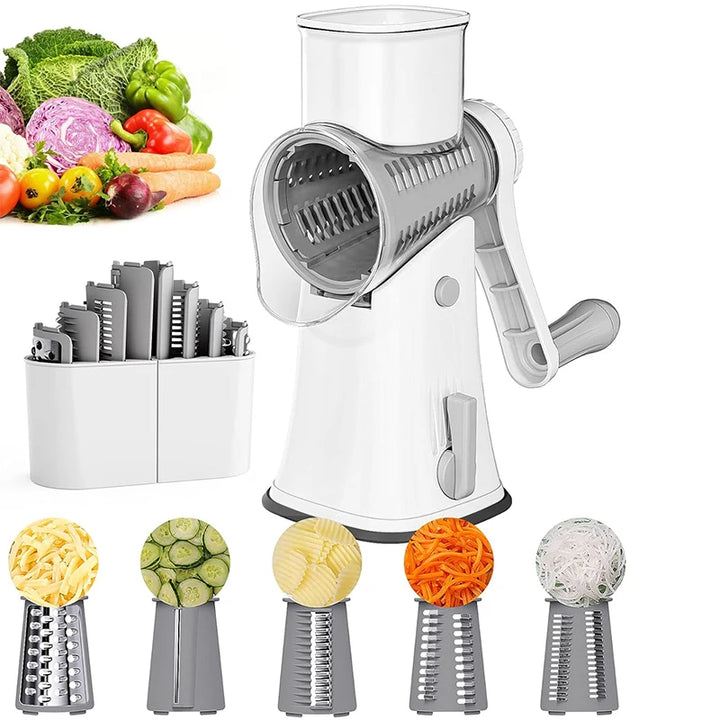 LMETJMA 5 in 1 Rotary Cheese Grater Shredder Kitchen Mandoline Vegetable Julienne Slicer Waffle Cutter Nut Chopper JT247 - Eagle 