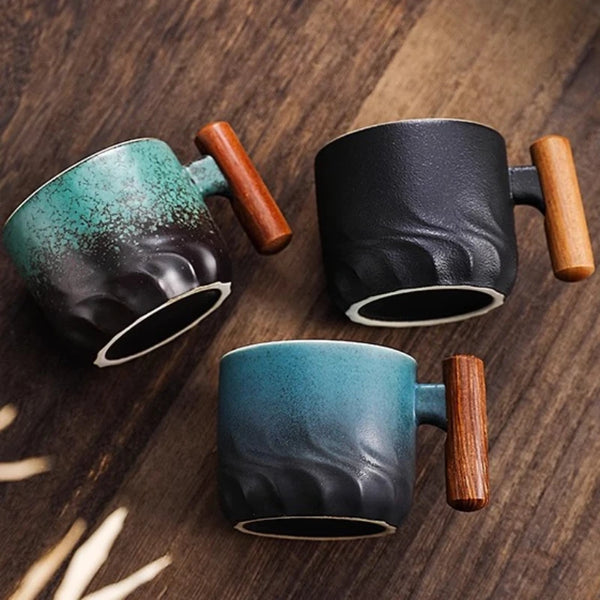 Creative Handmade Exquisite Coffee Cup Vintage Coffee Cup With Wooden Handle Mug Cups Mugs Drinkware Kitchen Dining Bar Home - Eagle 