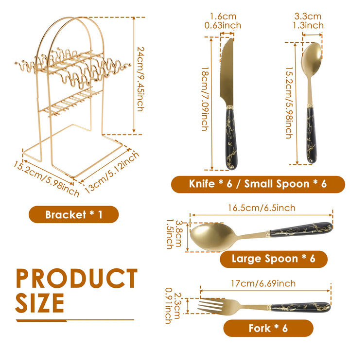 24Pcs Tableware Set with Holder Stainless Steel Cutlery Set Service for 6 Utensils Set Mirror Polished Forks Knives Spoon Set - Eagle 