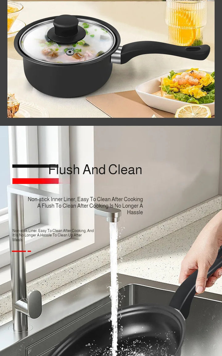 13 Piece Cookware Set Milk Pot Soup Pot Flat Bottomed Small Frying Pan with Lid And Shovel Kitchenware Set for Cooking pots Set - Eagle 