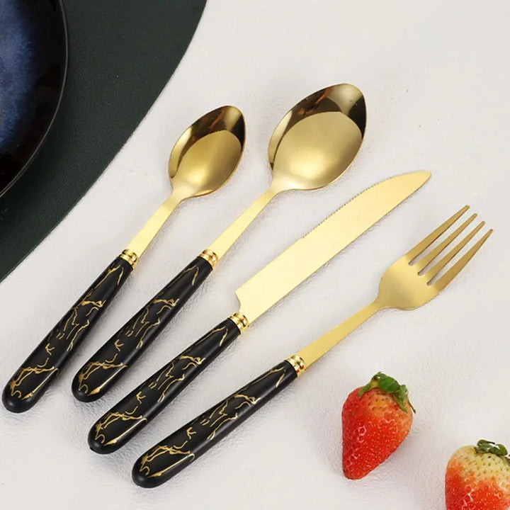 Fashion 24pcs Cutlery Set Stainless Steel Metal Gift Tableware Forks Spoons Kits Dinnerware Home School Kitchen - Eagle 