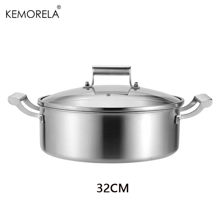 304 Stainless Steel Hot Pot German Five-layer Steel Hot Pot European Style Double Handle Soup Pot With Glass Cover Chinese Pot - Eagle 