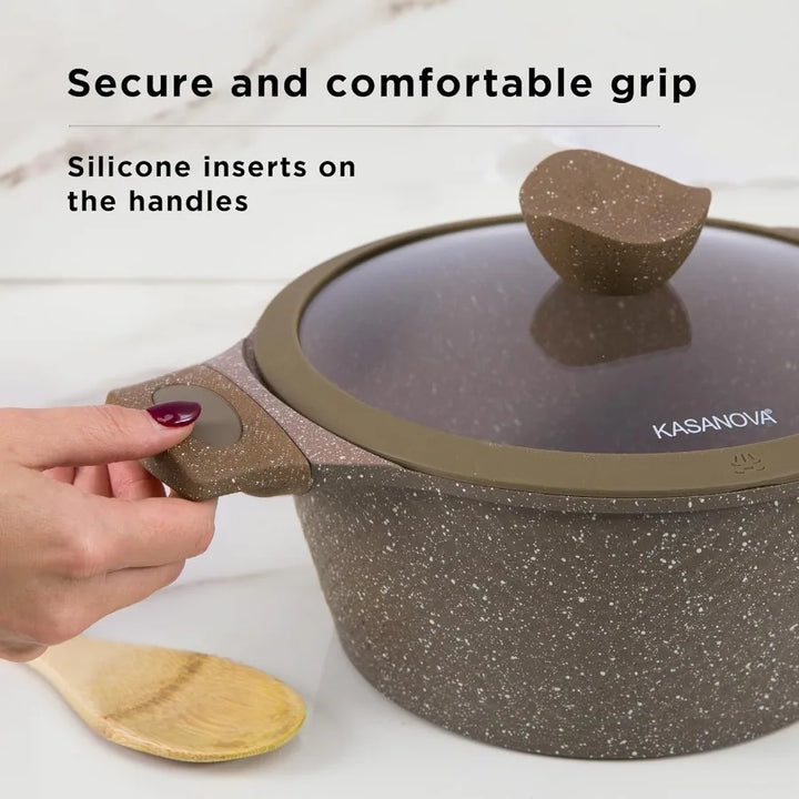 Pots and Pans set for cooking nonstick 10Pcs Durable Aluminum cookware set PFOAfree Kitchen pans set with glass lid Induction s - Eagle 