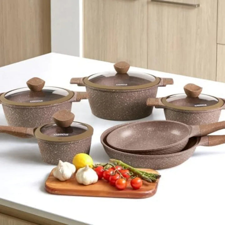 Pots and Pans set for cooking nonstick 10Pcs Durable Aluminum cookware set PFOAfree Kitchen pans set with glass lid Induction s - Eagle 