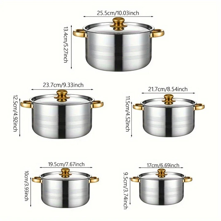 5pcs cookware set   of stainless steel pots,,  stainless steel cooking pot,  suitable for induction cookers and gas stoves， - Eagle 