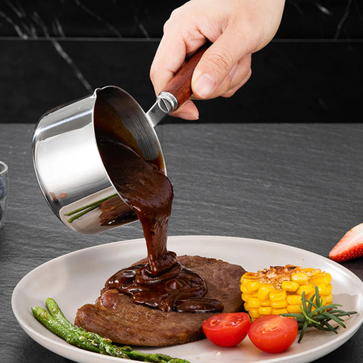 304 Stainless Steel Mini Soup Pot with Wooden Handle Condiment Sauce Pan Small Saucepan for Making Sauces Heating Milk Kitchen - Eagle 