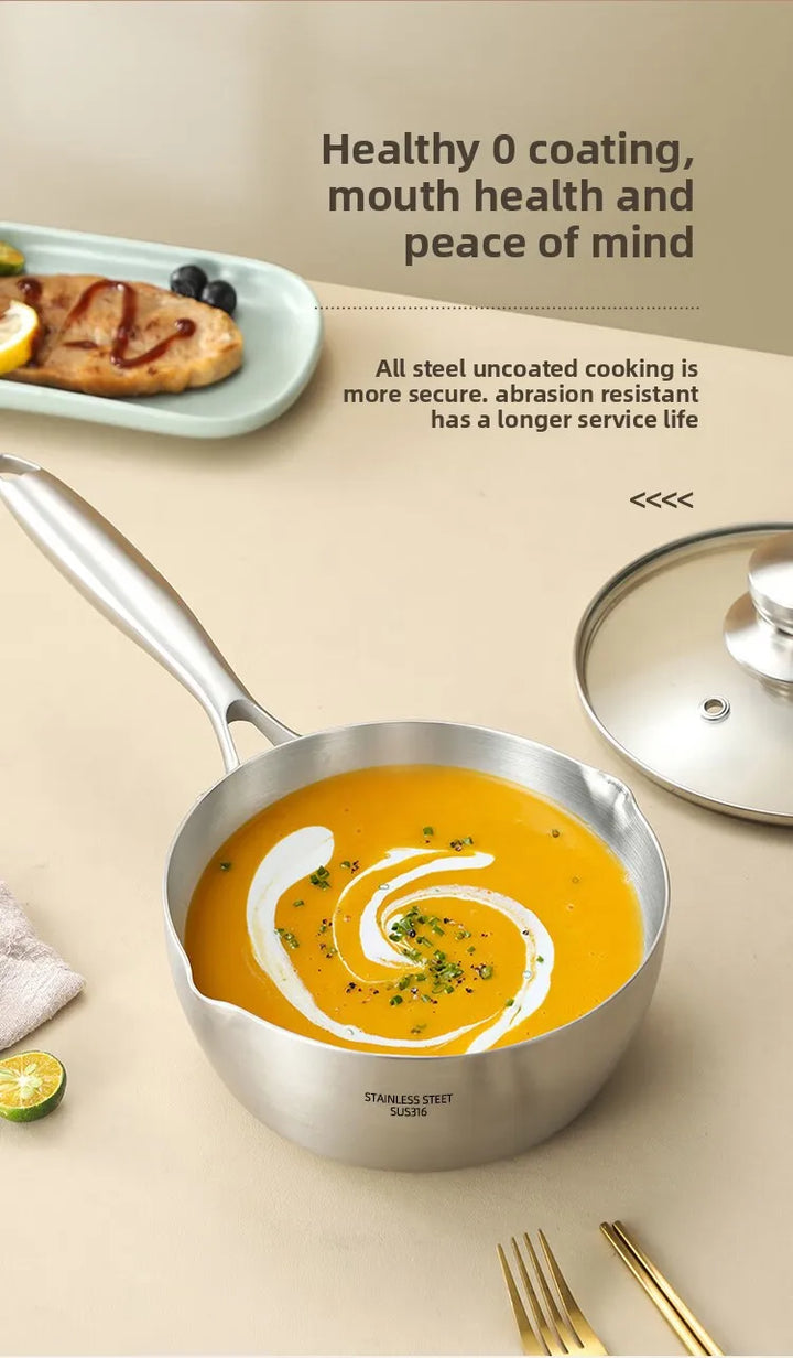 316 stainless steel flat-bottomed pan for household use, with thickened non-stick coating. Suitable for heating milk and cooking - Eagle 