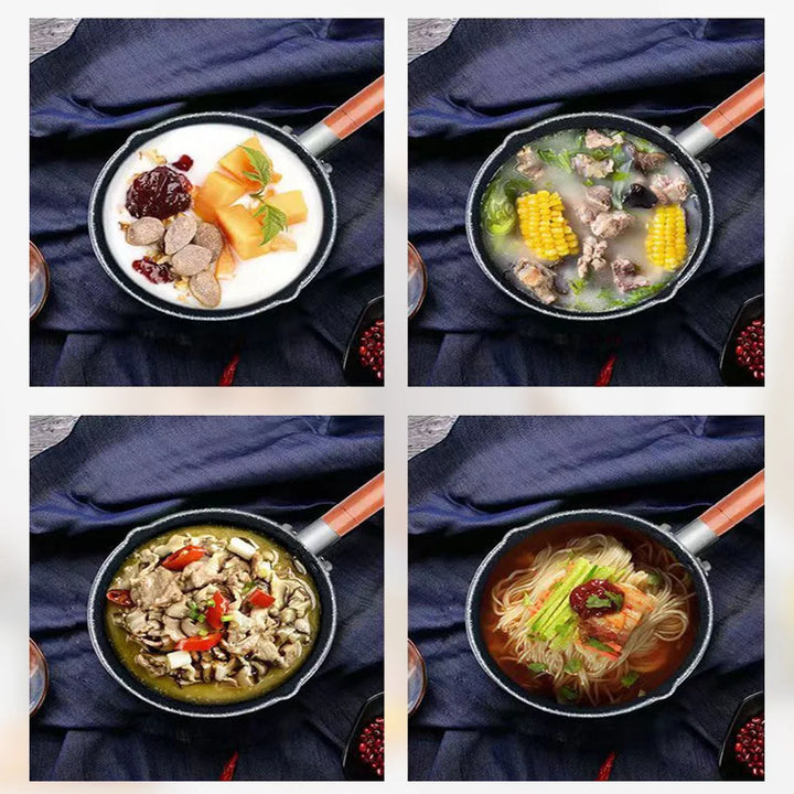 Non-Stick Sauce Pan Soup Pot with Pour Spout Milk Saucepan Wooden Handle Stick Proof Sauce Pan 14cm for Home Kitchen - Eagle 