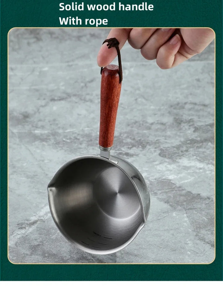 1Pcs Stainless Steel Oil Pot Wooden/Steel Handle Mini Soup Milk Pots Thicken Small Saucepan Cooking Tools Kitchen Accessories - Eagle 