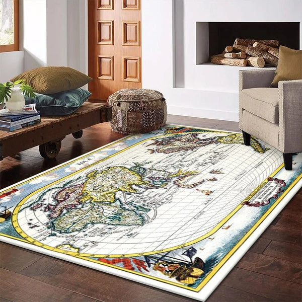 World Map Living Room Rug Soft and Non Slip Large Carpet Office Study Retro Art Decoration Mat Very Fashionable and Beautiful - Eagle