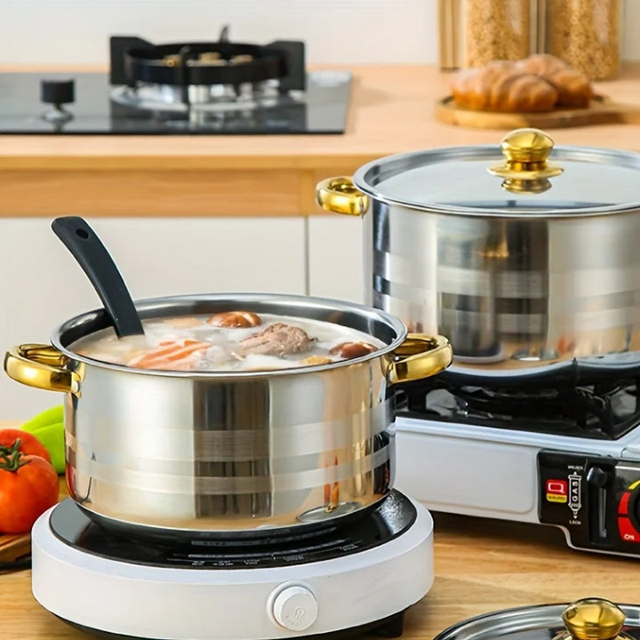 5-Piece Golden Stainless Steel Cookware Set - Durable, Multi-Purpose, Easy to Clean, Compatible with All Stoves, Non-Stick, - Eagle 