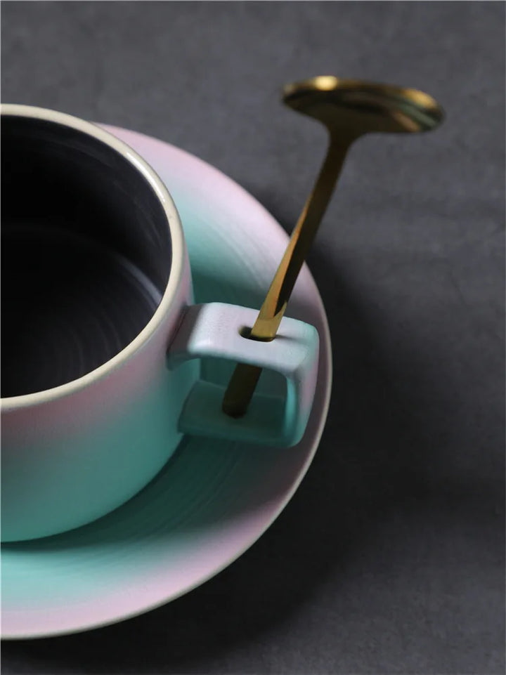 Practical Coffee Cup and Saucer Set Designed Handle to Insert Spoon Household Good Looking Light Luxury Ceramic Cup Souvenir Set - Eagle 