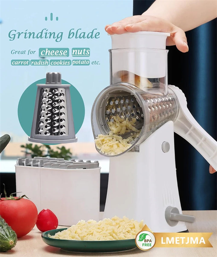 LMETJMA 5 in 1 Rotary Cheese Grater Shredder Kitchen Mandoline Vegetable Julienne Slicer Waffle Cutter Nut Chopper JT247 - Eagle 