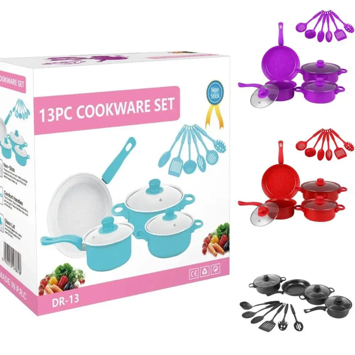 13pcs Durable Non Stick Cookware Set Multifunctional Kitchen Utensil Soup Milk Pot Maifanstone Frying Pan Household - Eagle 