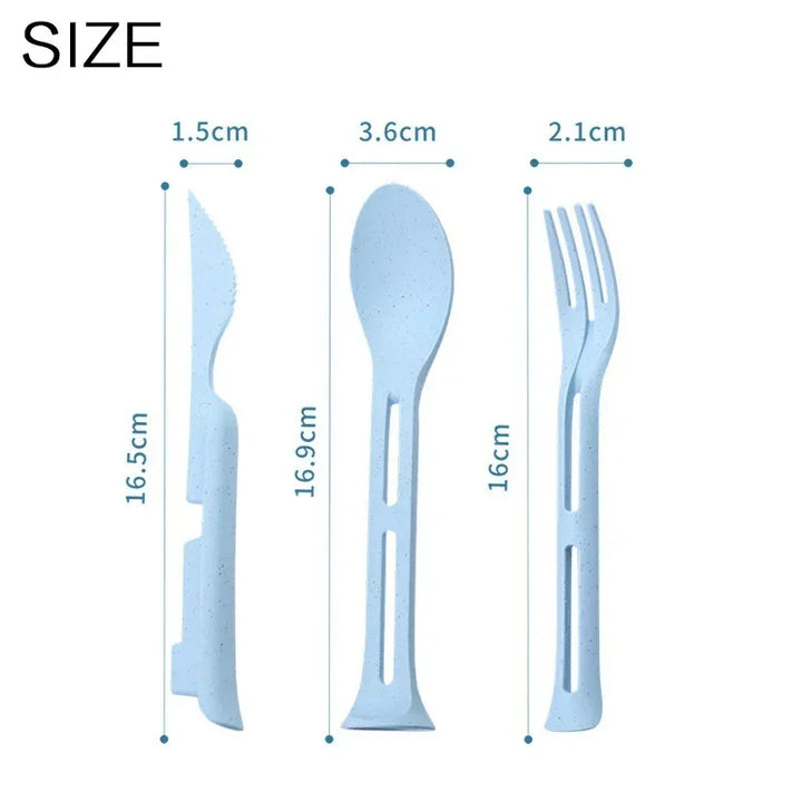 3PCS Portable Tableware Set Wheat Straw Dinnerware Detachable Cutlery Travel Tableware Picnic Dinnerware Set Camping Cutlery Set - Eagle 