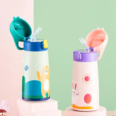 500ML Kids Thermos Bottle Stainless Steel Straw Thermos Mug Leak-Proof Vacuum Flask Children Thermal Water Bottle For School