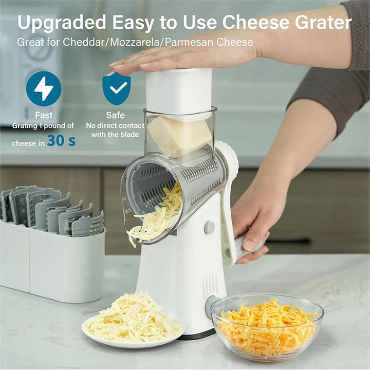 LMETJMA 5 in 1 Rotary Cheese Grater Shredder Kitchen Mandoline Vegetable Julienne Slicer Waffle Cutter Nut Chopper JT247 - Eagle 