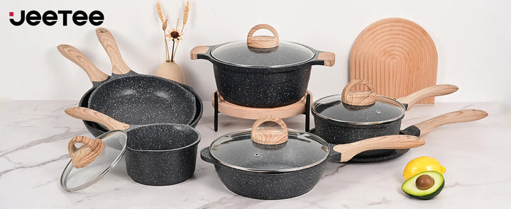 Pots and Pans Set Non Stick Induction Cookware Sets, 19 Pcs w/Frying Pan, Saucepan, Sauté Pan, Griddle Pan, PFOA Free - Eagle 