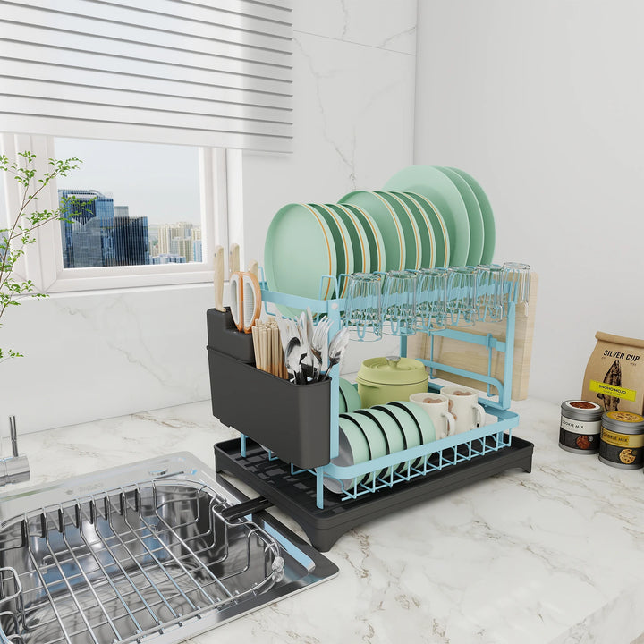 Pink Dish rack, kitchen storage organizer for bowls and plates, snap-on design, no drilling install, trendy home appliance - Eagle 