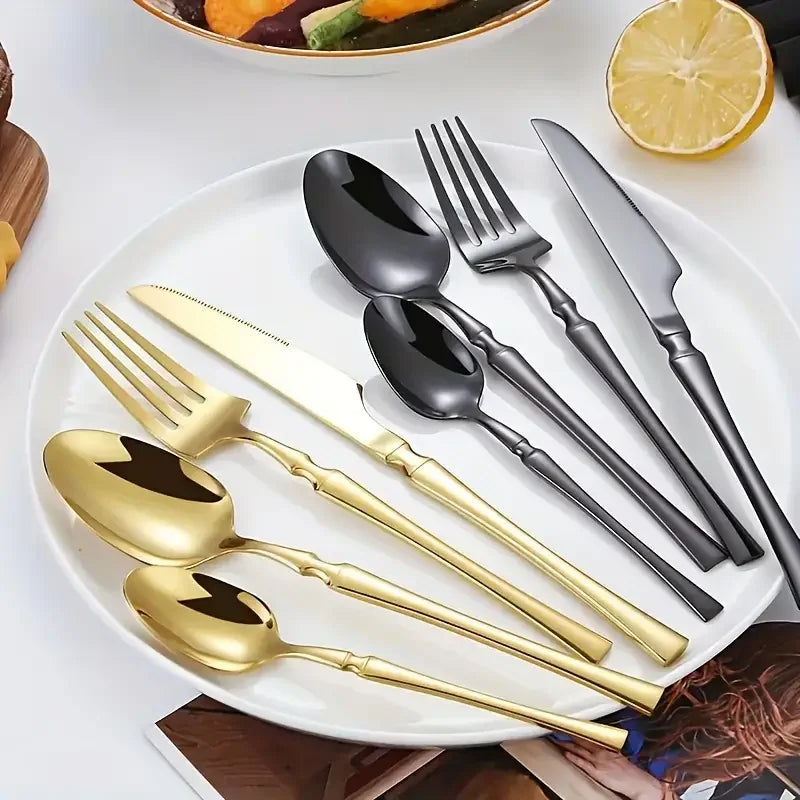 4/6/16/24pcs Black stainless steel tableware set Home kitchen tableware Hotel Western steak knife fork spoon tableware