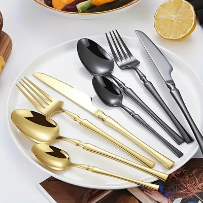 4/6/16/24pcs Black stainless steel tableware set Home kitchen tableware Hotel Western steak knife fork spoon tableware