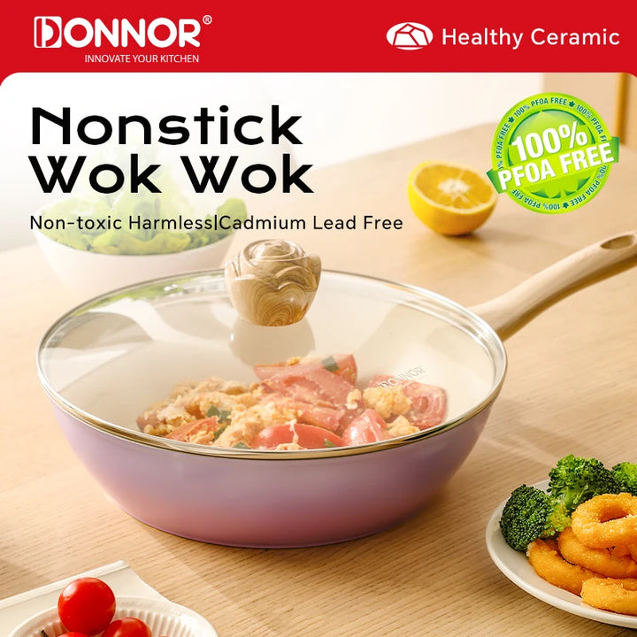 DONNOR Nonstick Ceramic Frying Pan Skillet 3.6L Frying Pan Skillet  with Lid Ceramic Skillets PFAS-Free Heat Resistant Handle - Eagle 