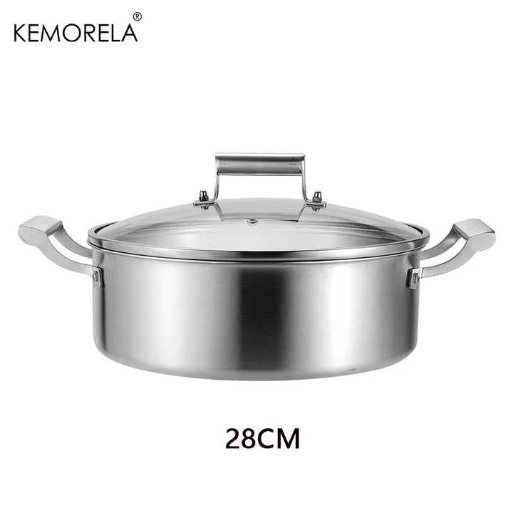 304 Stainless Steel Hot Pot German Five-layer Steel Hot Pot European Style Double Handle Soup Pot With Glass Cover Chinese Pot - Eagle 